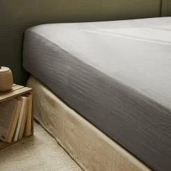 EMINZA Drap housse gaze de coton (140 x 200 cm) Gaïa Gris granit Gris foncé New