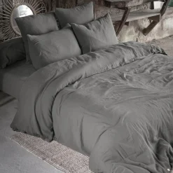 EMINZA Drap housse gaze de coton (140 x 190 cm) Gaïa Gris granit Gris foncé New