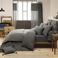 EMINZA Drap housse gaze de coton (160 x 200 cm) Gaïa Gris granit Gris foncé Best