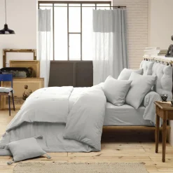 EMINZA Drap housse gaze de coton (160 x 200 cm) Gaïa Gris nuage Gris clair Outlet
