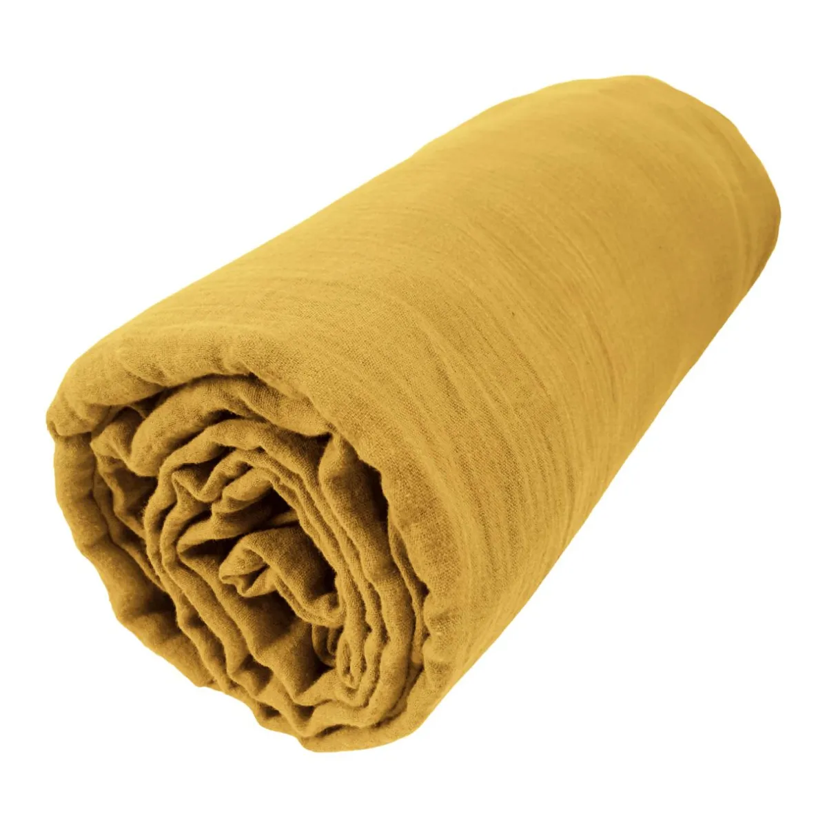 EMINZA Drap housse gaze de coton (140 x 190 cm) Gaïa Jaune safran Clearance
