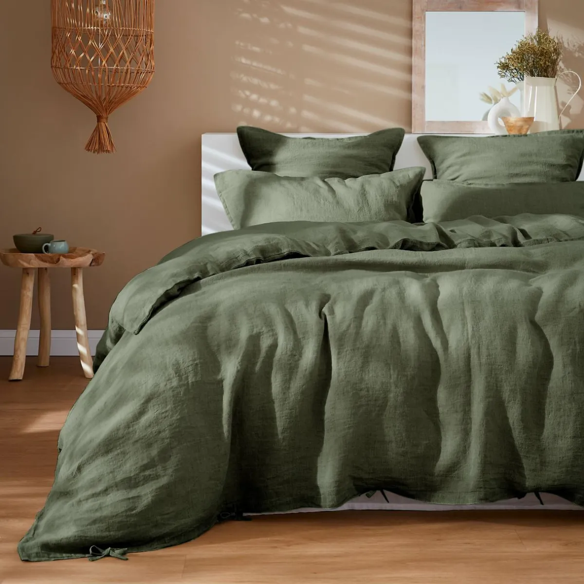 EMINZA Drap housse lin lavé (160 x 200 cm) Louise Vert romarin Online