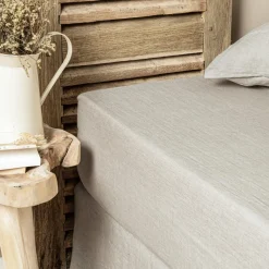 EMINZA Drap housse lin lavé (160 x 200 cm) Louise Beige