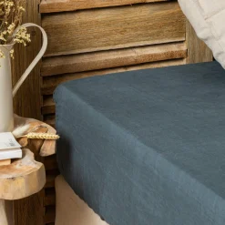 EMINZA Drap housse lin lavé (160 x 200 cm) Louise Gris ardoise Clearance