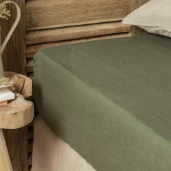 EMINZA Drap housse lin lavé (180 x 200 cm) Louise Vert romarin Online