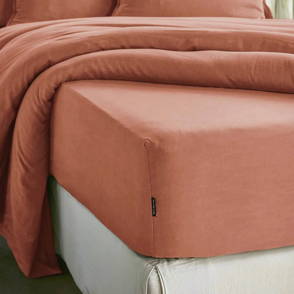 EMINZA Drap housse lyocell Tencel™ lavé (140 x 190 cm) Olivia Terracotta Outlet