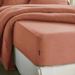 EMINZA Drap housse lyocell Tencel™ lavé (160 x 200 cm) Olivia Terracotta Best