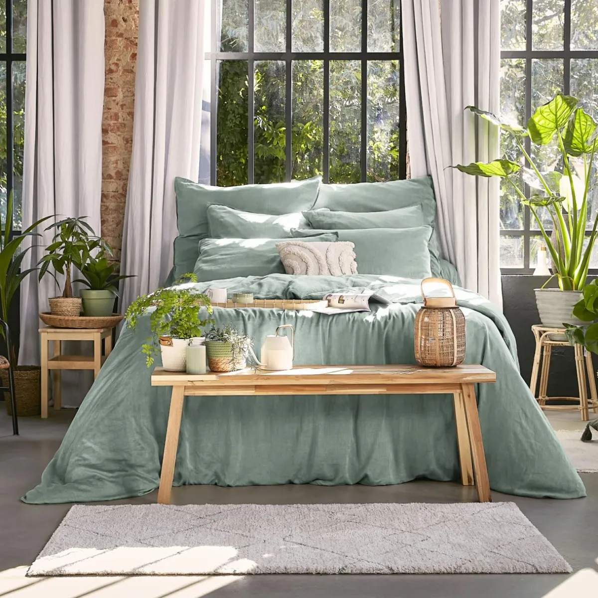 EMINZA Drap housse lyocell Tencel™ lavé (140 x 190 cm) Olivia Vert Eucalyptus Sale