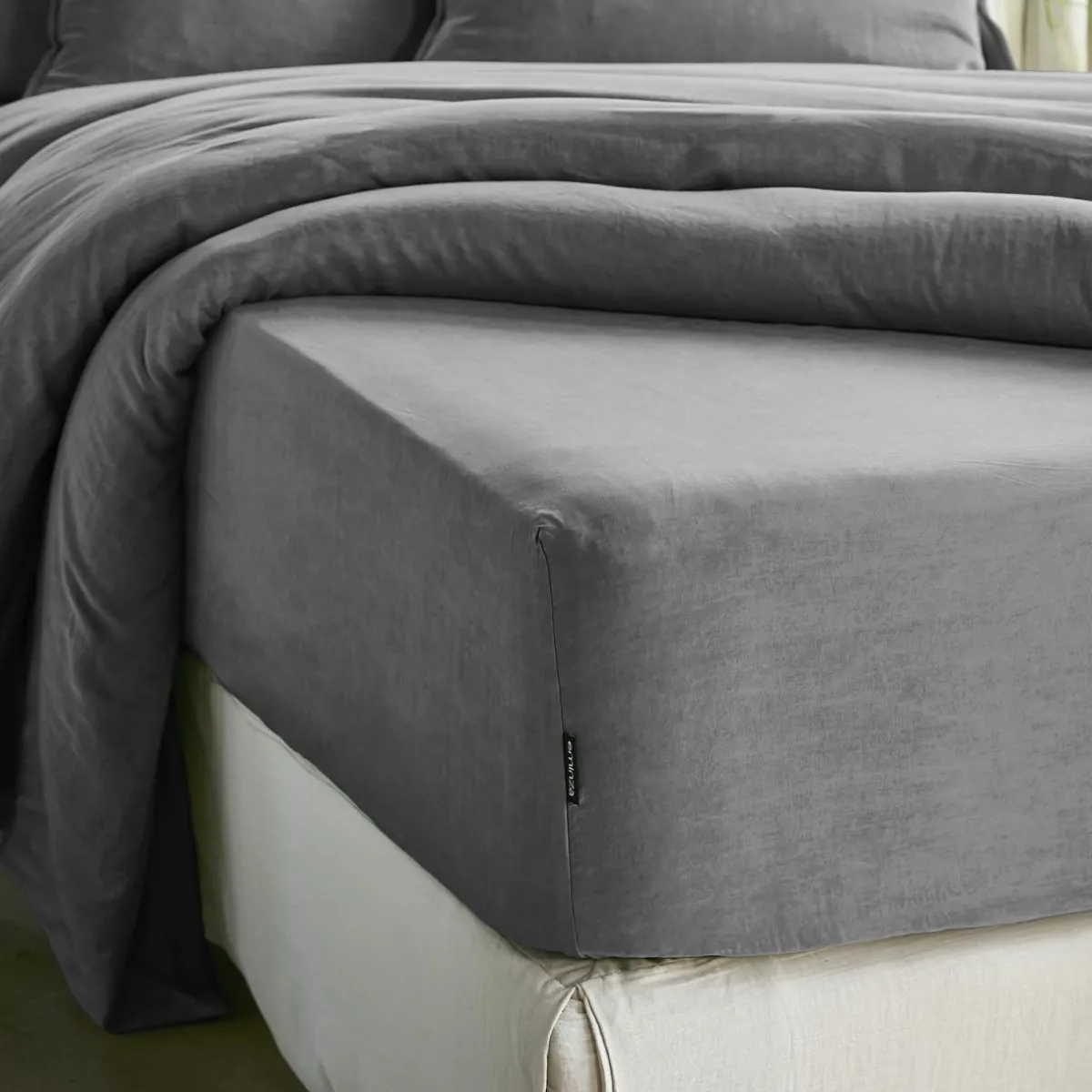 EMINZA Drap housse lyocell Tencel™ lavé (200 x 200 cm) Olivia granit Gris Online