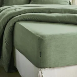 EMINZA Drap housse lyocell Tencel™ lavé (160 x 200 cm) Olivia Vert romarin Discount