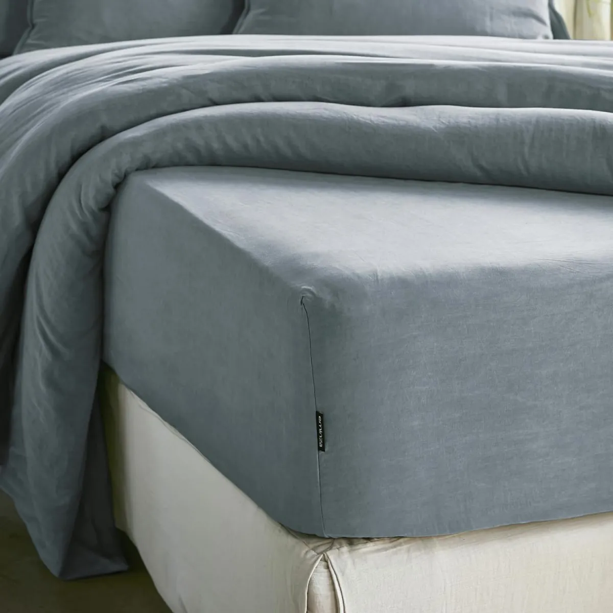EMINZA Drap housse lyocell Tencel™ lavé (200 x 200 cm) Olivia stone Bleu Outlet