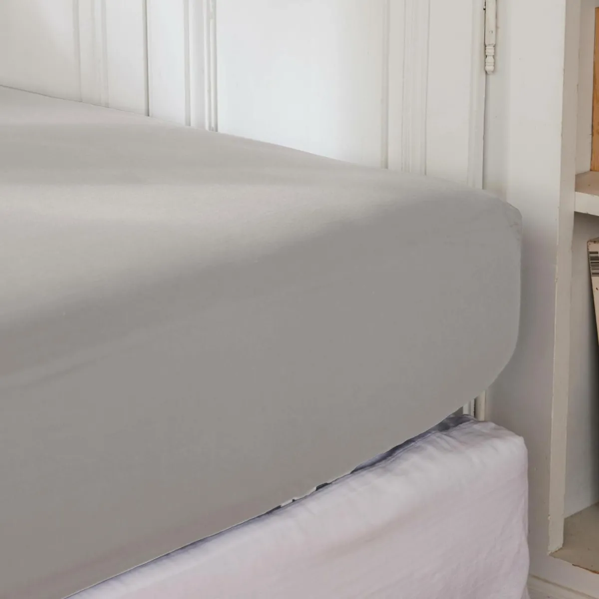 EMINZA Drap housse percale de coton (180 x 200 cm) Cali Gris clair Clearance