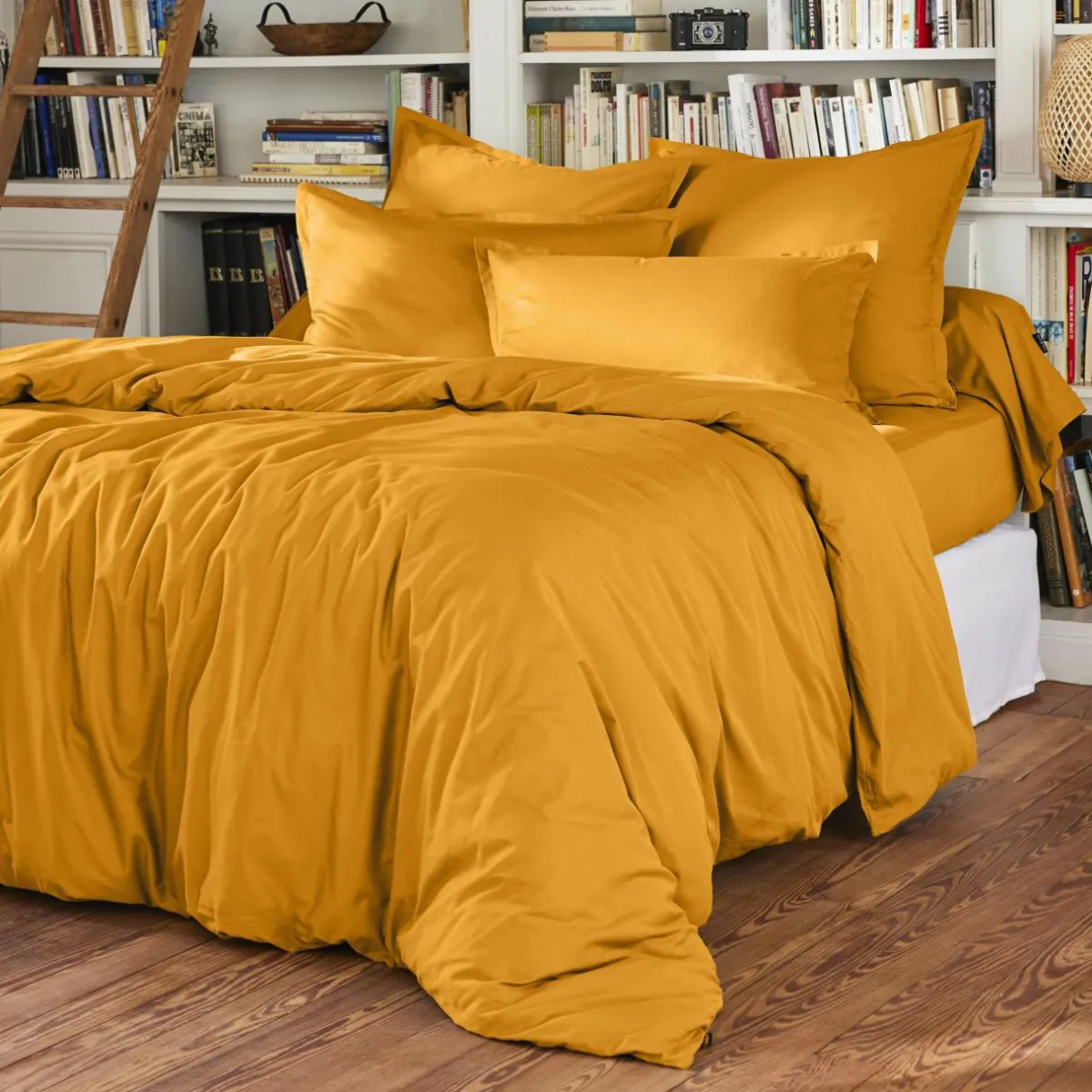 EMINZA Drap housse percale de coton (140 x 200 cm) Cali Jaune moutarde Sale