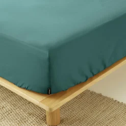 EMINZA Drap housse percale de coton (160 x 200 cm) Cali Bleu canard Best