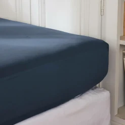 EMINZA Drap housse percale de coton (90 x 200 cm) Cali Bleu marine