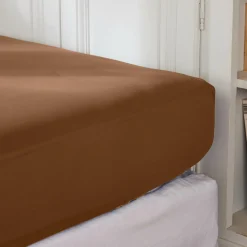 EMINZA Drap housse percale de coton (90 x 190 cm) Cali Marron Chocolat