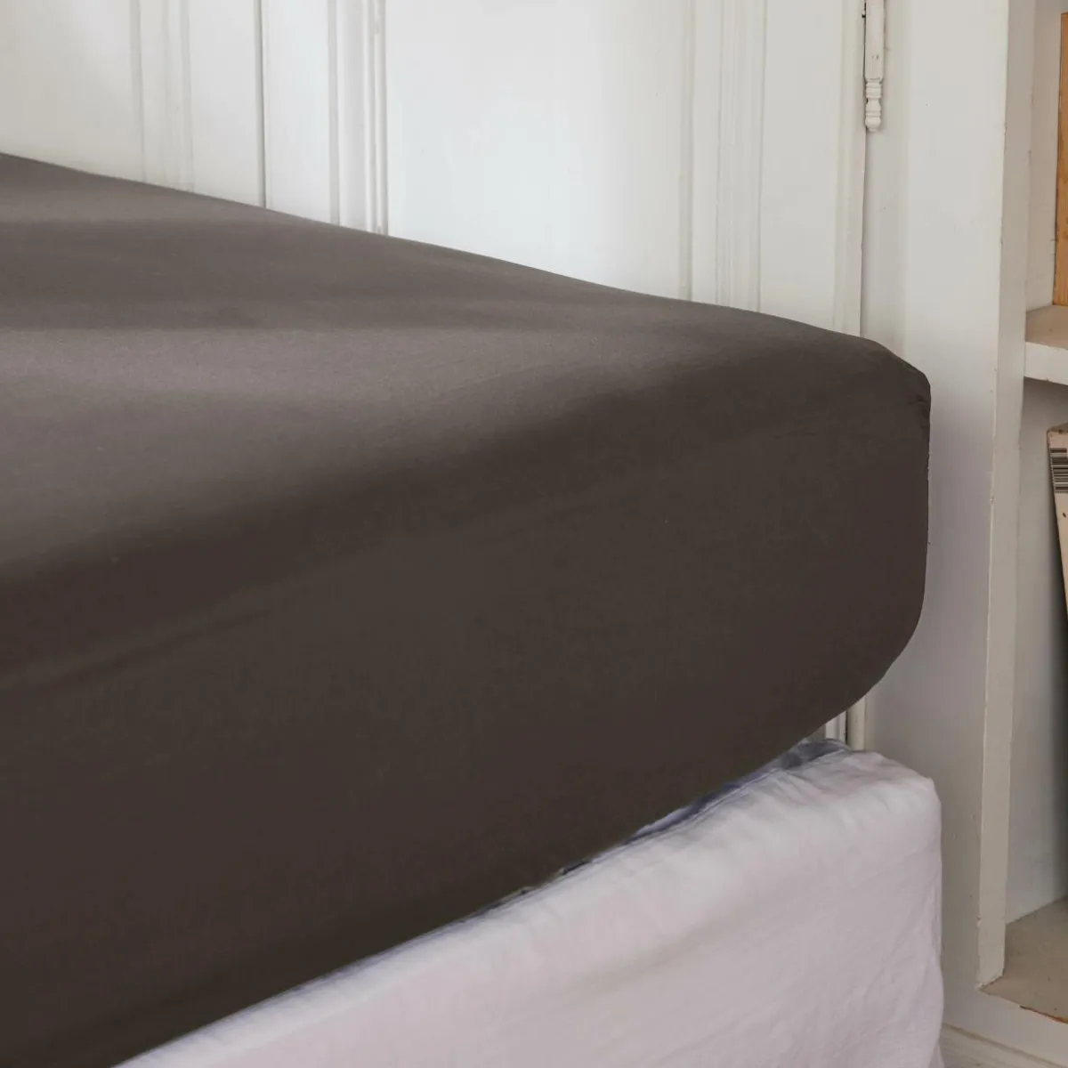 EMINZA Drap housse percale de coton (200 x 200 cm) Cali Gris Anthracite