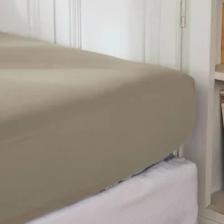 EMINZA Drap housse percale de coton (140 x 190 cm) Cali Taupe