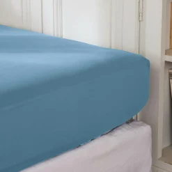 EMINZA Drap housse percale de coton (200 x 200 cm) Cali Bleu Ciel Best