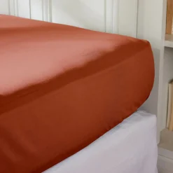 EMINZA Drap housse percale de coton (140 x 190 cm) Cali Terracotta Clearance