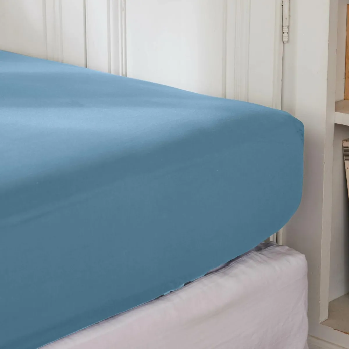 EMINZA Drap housse percale de coton (160 x 200 cm) Cali Bleu Ciel Sale