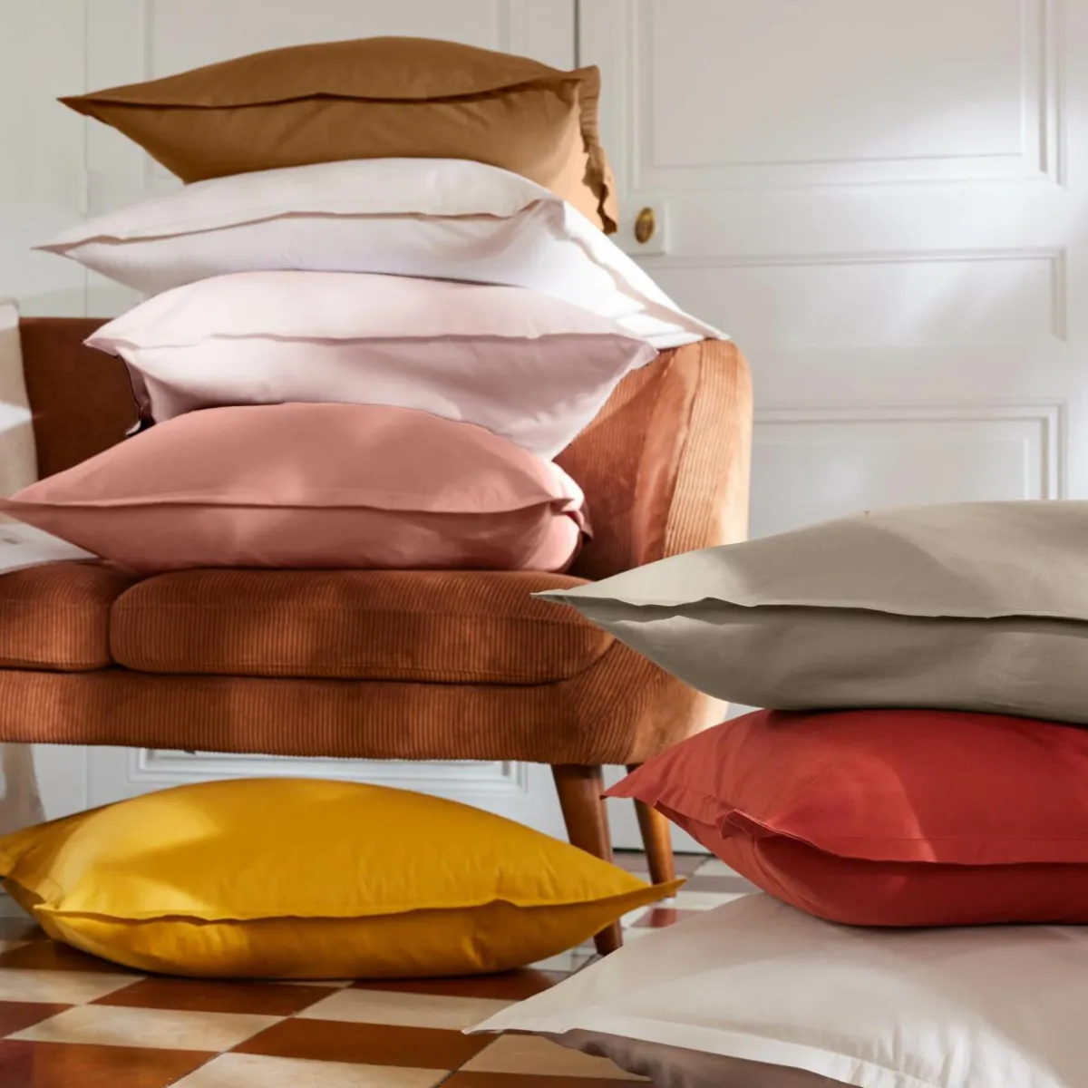 EMINZA Drap housse percale de coton (160 x 200 cm) Cali Taupe