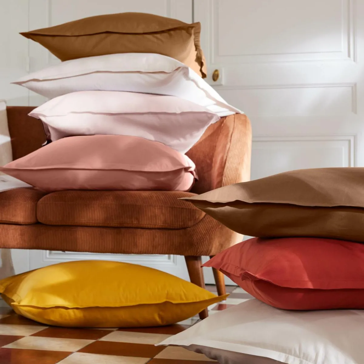 EMINZA Drap housse percale de coton (160 x 200 cm) Cali Beige