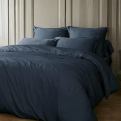 EMINZA Drap housse satin de bambou (140 x 200 cm) Sienna Bleu nuit Discount