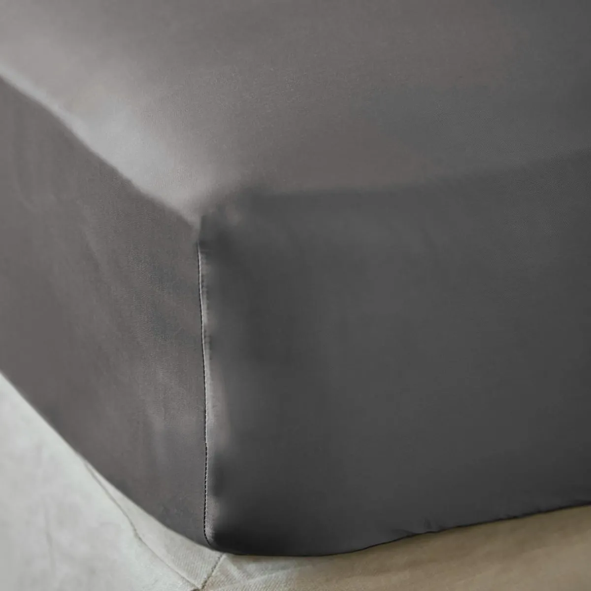 EMINZA Drap housse satin de bambou (160 x 200 cm) Sienna granit Gris Best
