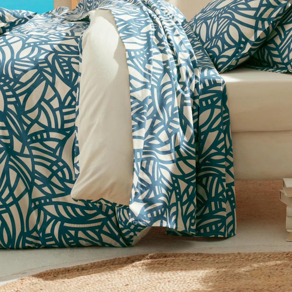 TRADI LINGE Drap plat coton lavé (240 x 310 cm) Serena Bleu Sale
