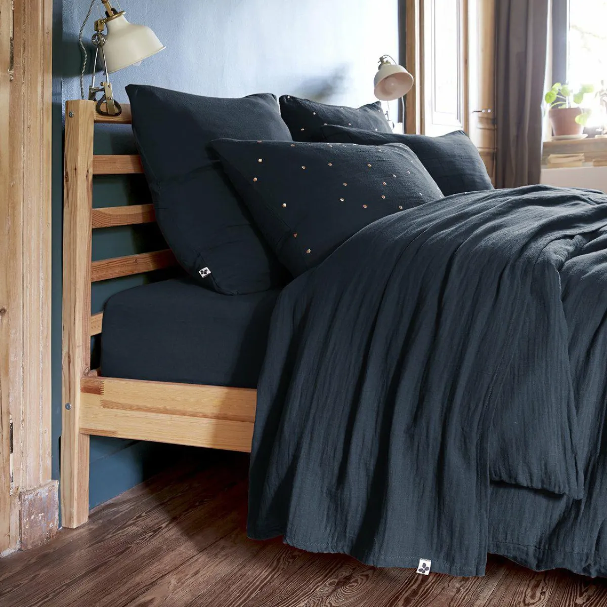 EMINZA Drap plat gaze de coton (240 x 300 cm) Gaïa Bleu nuit New