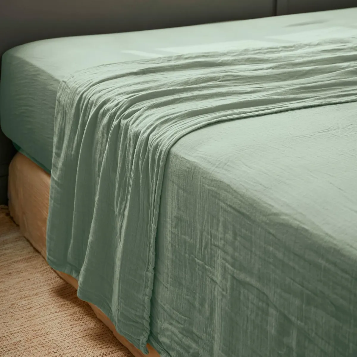 EMINZA Drap plat gaze de coton (270 x 300 cm) Gaïa Vert Eucalyptus Sale