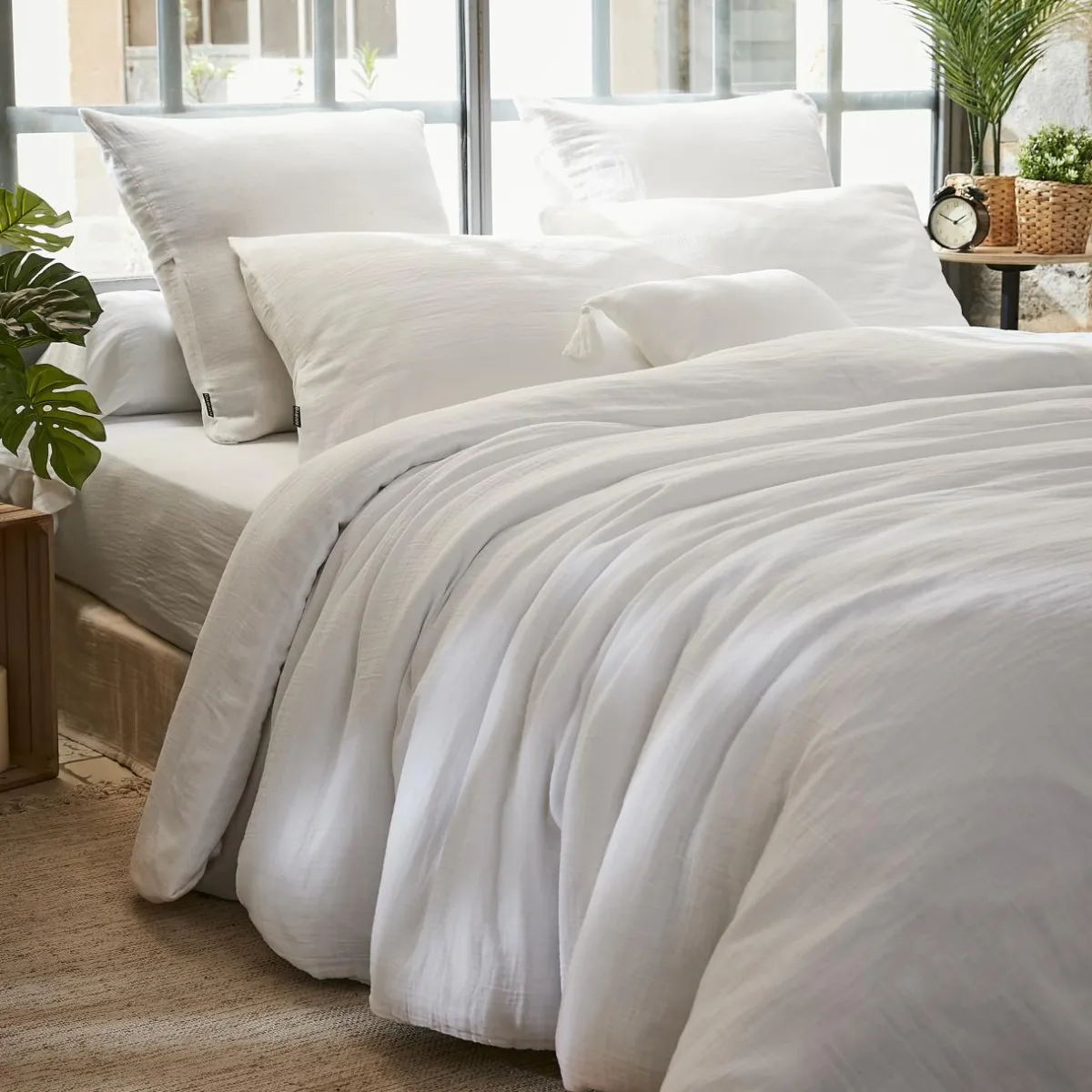 EMINZA Drap plat gaze de coton (270 x 300 cm) Gaïa chantilly Blanc Online