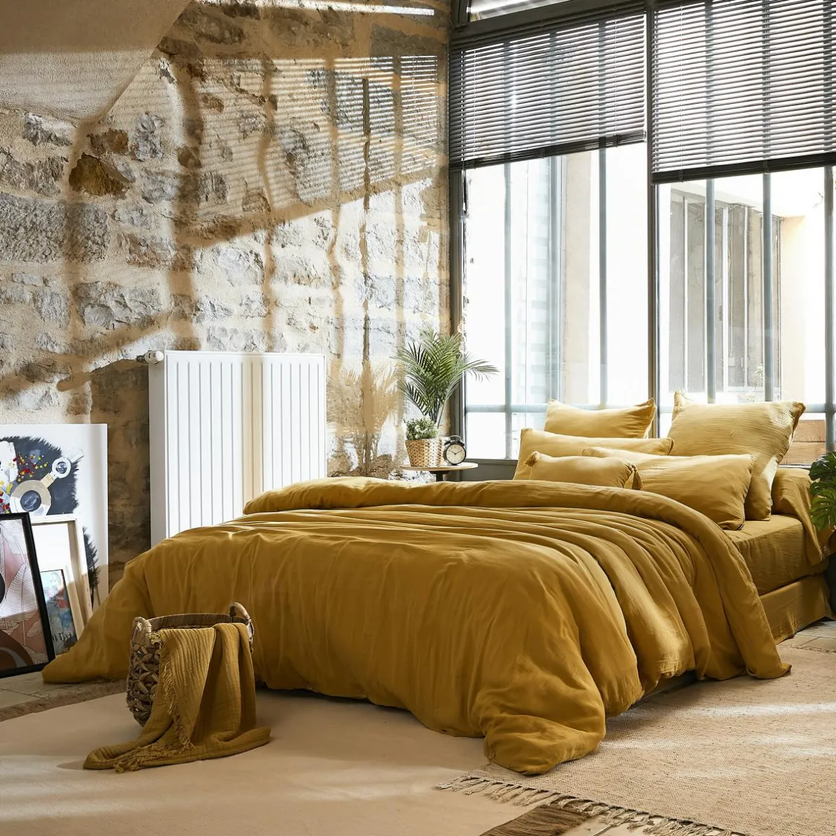 EMINZA Drap plat gaze de coton (270 x 300 cm) Gaïa Jaune safran Online