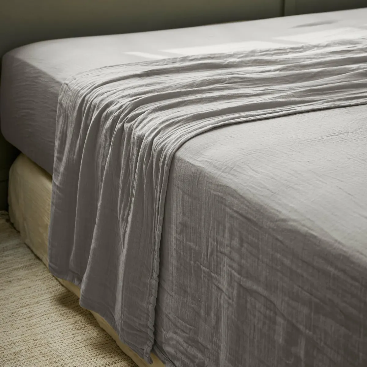 EMINZA Drap plat gaze de coton (240 x 300 cm) Gaïa Gris granit Gris foncé Outlet