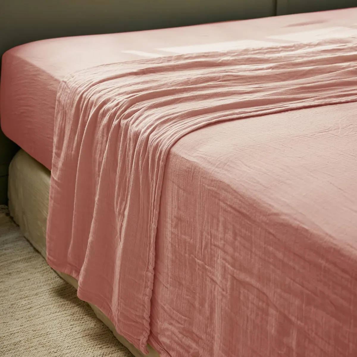 EMINZA Drap plat gaze de coton (270 x 300 cm) Gaïa Rose Pêche Best
