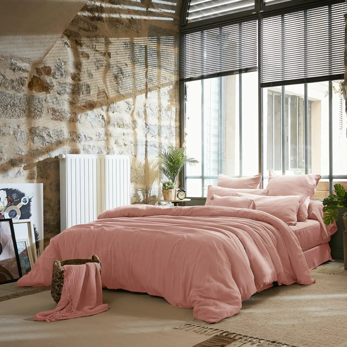 EMINZA Drap plat gaze de coton (270 x 300 cm) Gaïa Rose Pêche Best