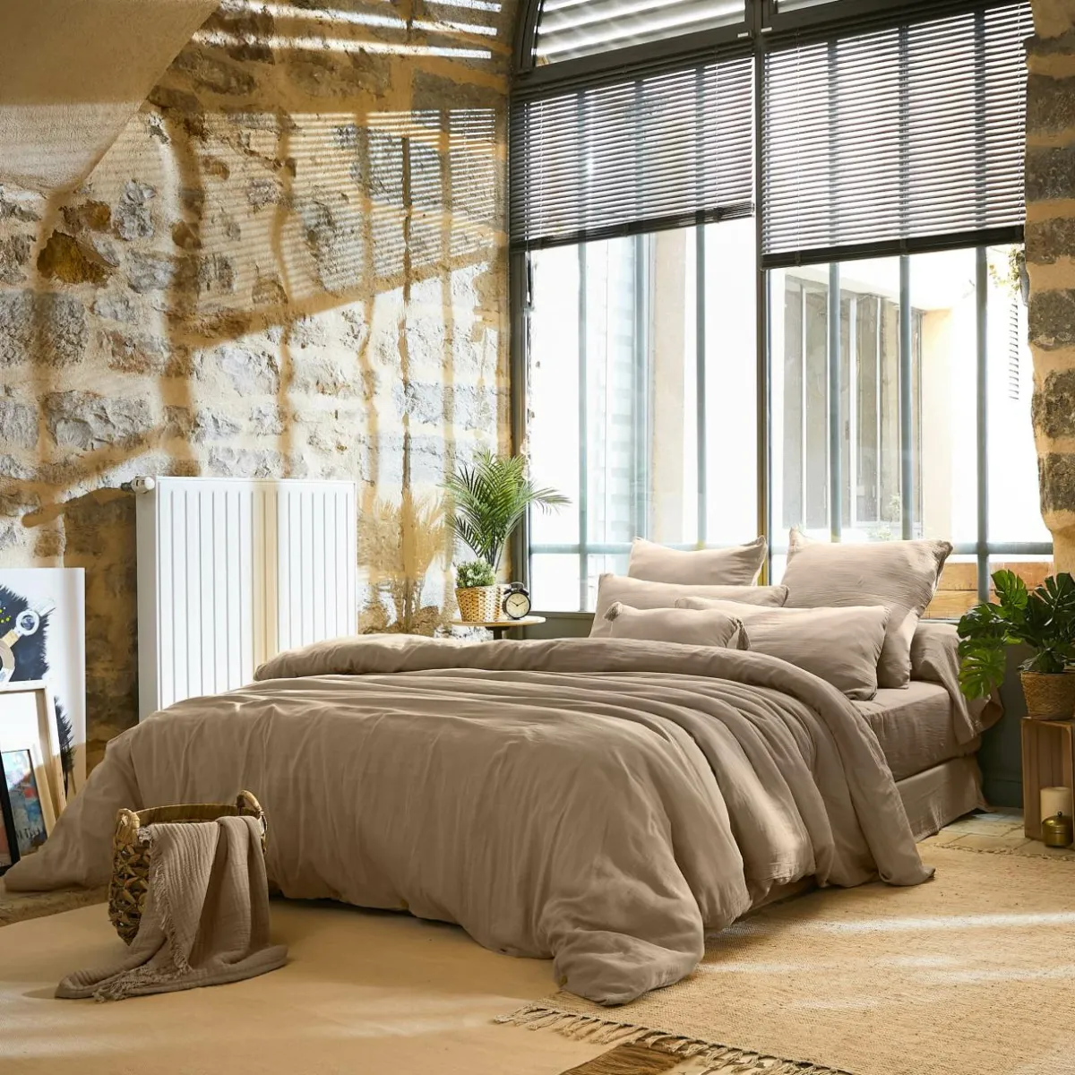 EMINZA Drap plat gaze de coton (240 x 300 cm) Gaïa Ficelle Outlet