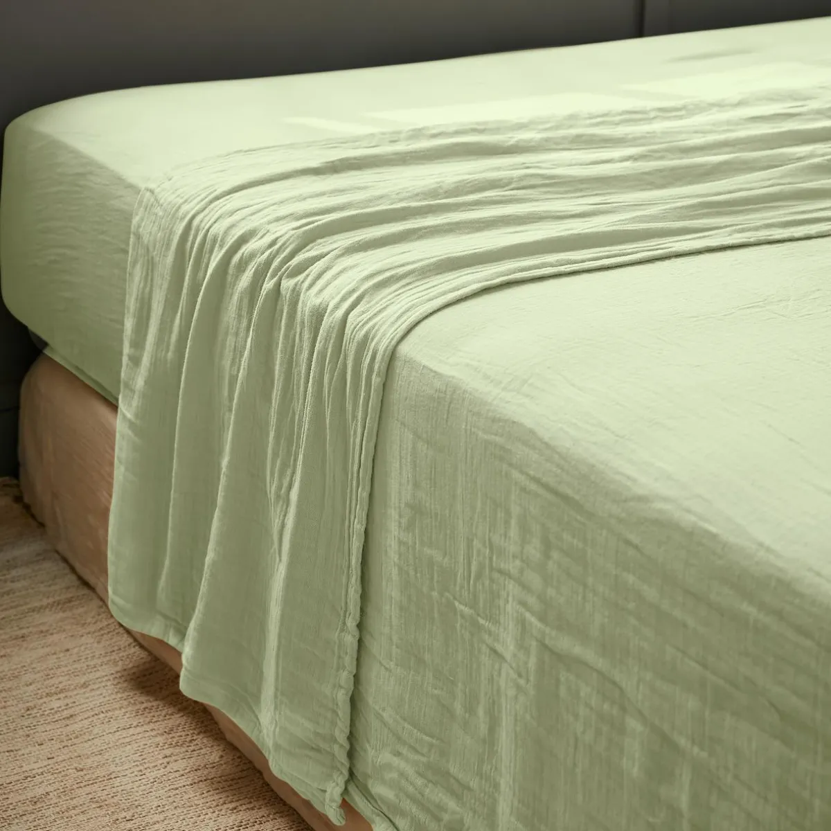 EMINZA Drap plat gaze de coton (240 x 300 cm) Gaïa Vert tilleul Sale