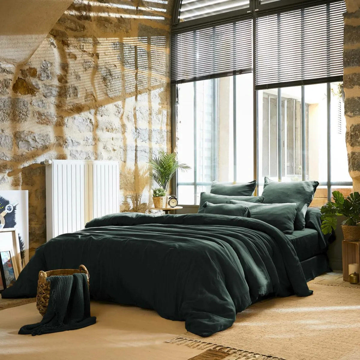 EMINZA Drap plat gaze de coton (240 x 300 cm) Gaïa Vert sapin Online