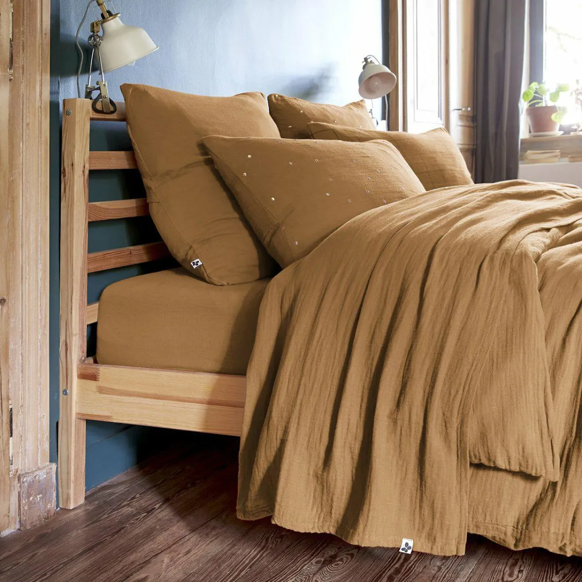 EMINZA Drap plat gaze de coton (270 x 300 cm) Gaïa Camel Sale