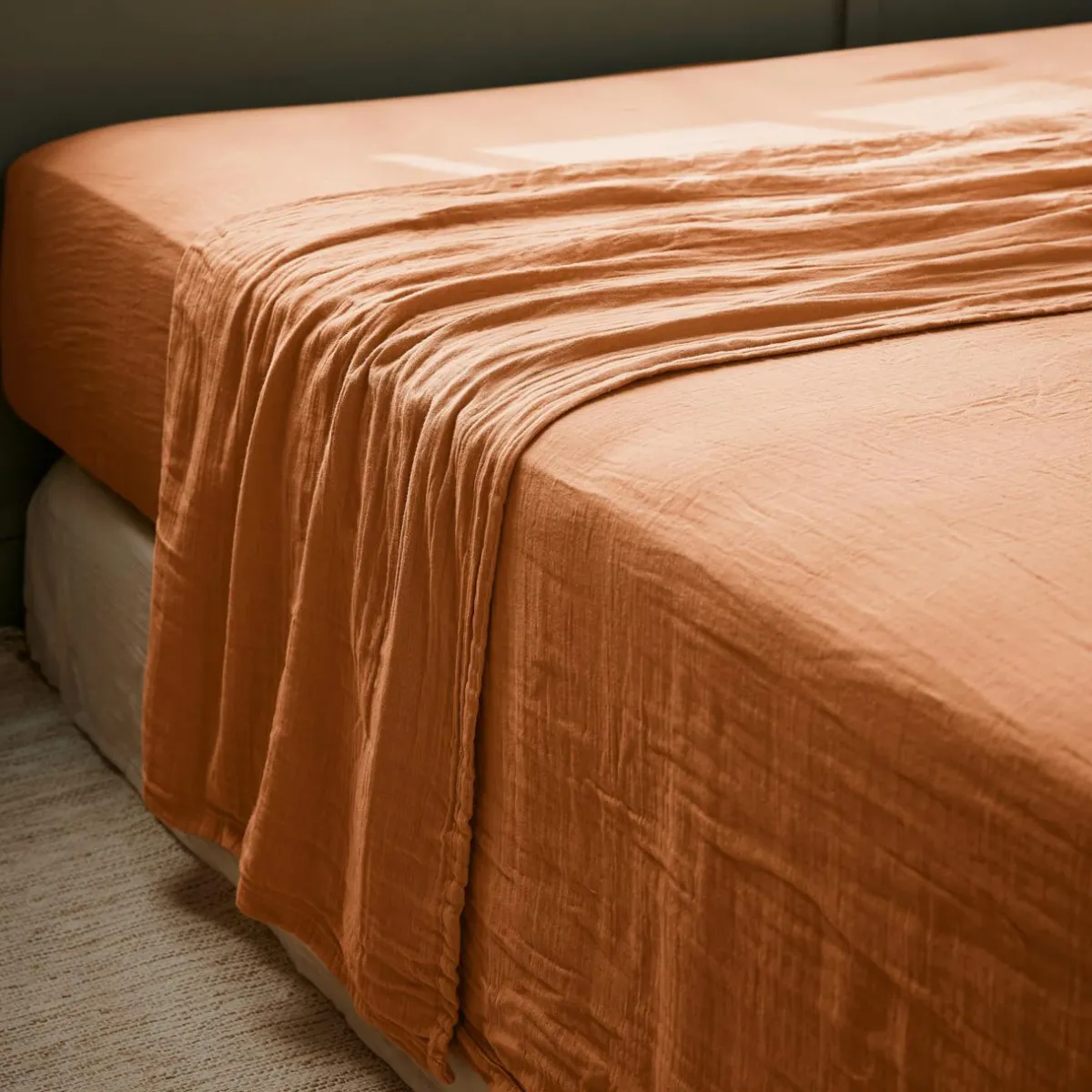 EMINZA Drap plat gaze de coton (270 x 300 cm) Gaïa Abricot Discount