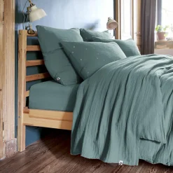 EMINZA Drap plat gaze de coton (240 x 300 cm) Gaïa Bleu canard Clearance