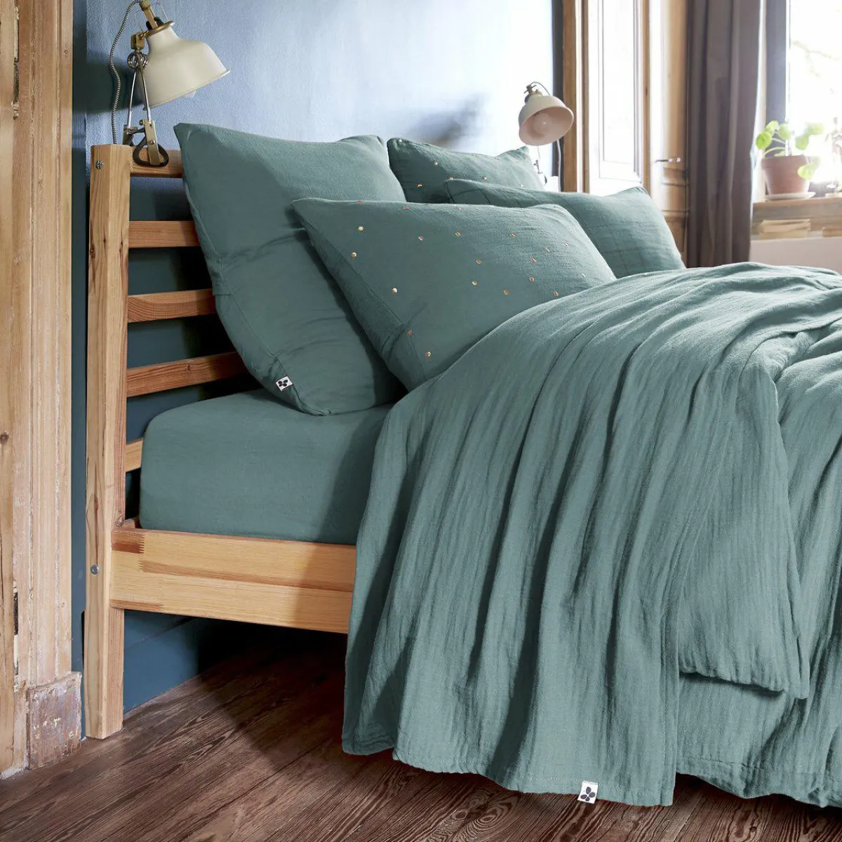 EMINZA Drap plat gaze de coton (240 x 300 cm) Gaïa Bleu canard Clearance