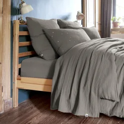 EMINZA Drap plat gaze de coton (270 x 300 cm) Gaïa Gris granit Gris foncé Clearance