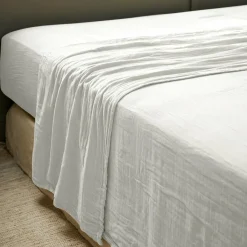 EMINZA Drap plat gaze de coton (240 x 300 cm) Gaïa Gris nuage Gris clair Sale