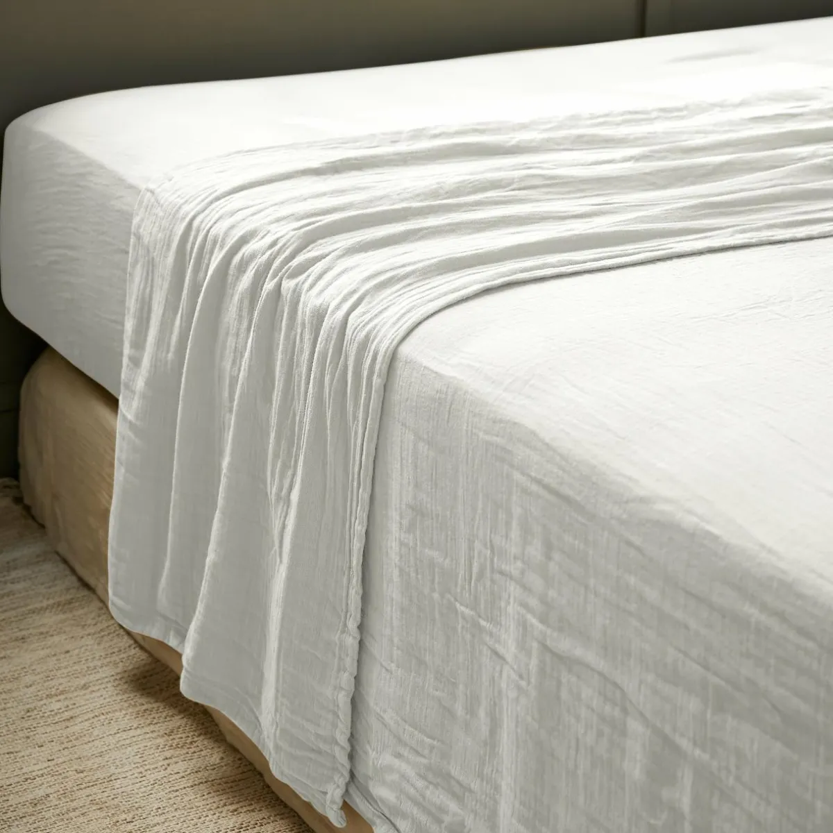 EMINZA Drap plat gaze de coton (240 x 300 cm) Gaïa Gris nuage Gris clair Sale