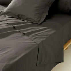 EMINZA Drap plat percale de coton (240 x 300 cm) Cali Gris Anthracite Outlet