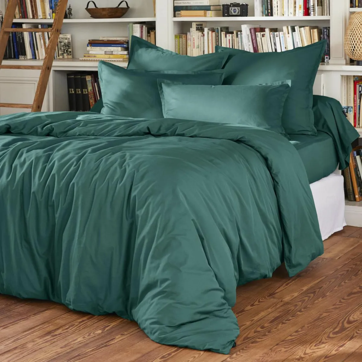 EMINZA Drap plat percale de coton (270 x 300 cm) Cali Bleu canard Outlet