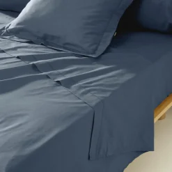 EMINZA Drap plat percale de coton (180 x 290 cm) Cali Bleu marine Outlet